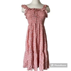 In Loom NWT Smocked Bodice Orange Floral Summer Dress Size S